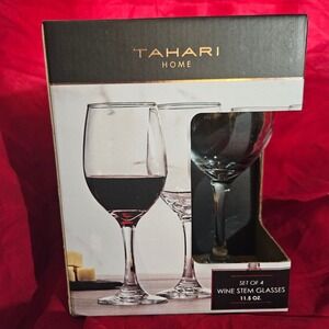 Tahari Home Wine Stem Glasses Set of 4, 11.5 oz Elegant Drinkware‎ NEW
